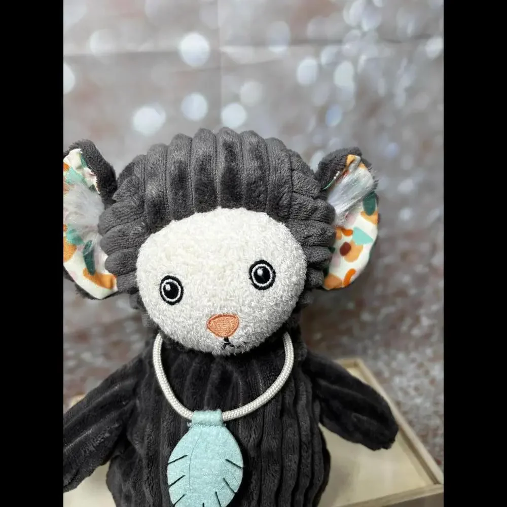 Les Deglingos‎ Marmoset Monkey Plush Lovey Toy Ribbed Gray Corduroy 13